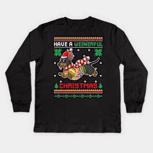 Have A Weinerful Christmas Funny Dachshund Ugly Sweater Kids Long Sleeve T-Shirt